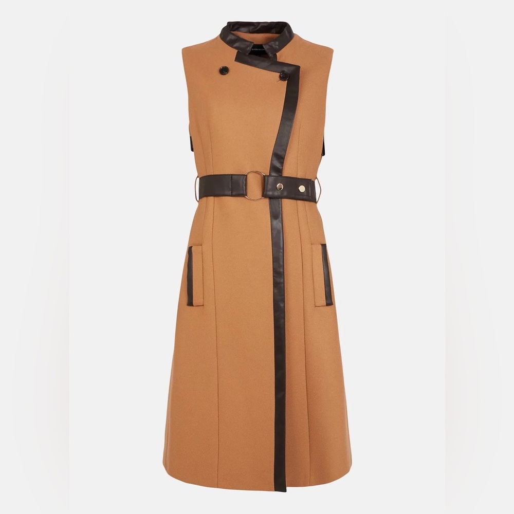 Karen Millen Italian Wool Tab Detail Sleeveless Coat